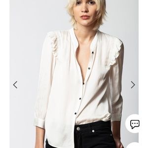 LIKE NEW: Zadig & Voltaire Tygg Satin Blouse, size Small, Ivory w/ black buttons